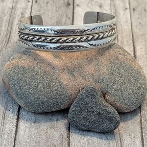 Sterling Silver Native Vintage Hand Stamped Cuff Bracelet